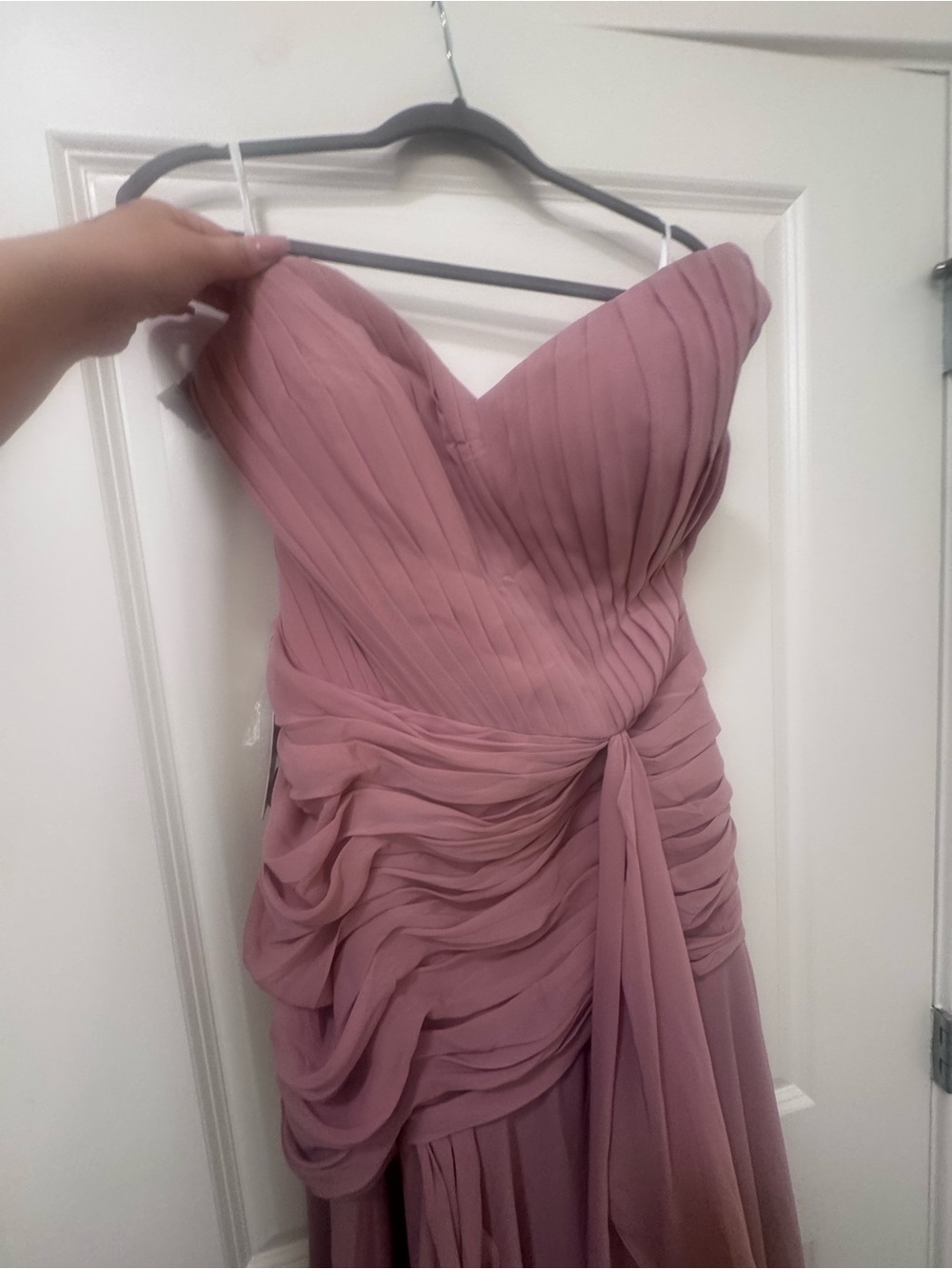 Strapless Ruched Chiffon Prom Gown in Dusty Rose - Picture 4 of 8